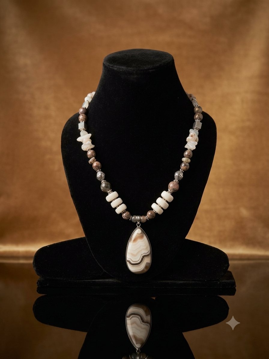 Grey Banded Pendant Necklace