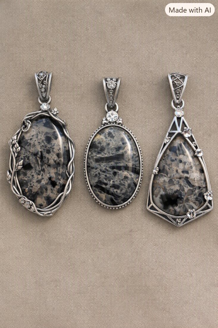 Black & White Spotted Jasper Pendants, Black and white spotted jasper in ornate settings