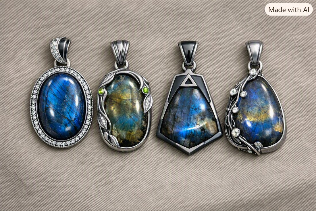 Labradorite Pendants, Blue-flash labradorite with sparkling crystal accents