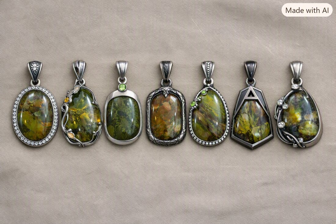 Green-Gold Labradorite Pendants, Green and golden labradorite-flash stones with green accents