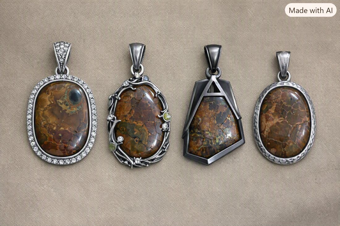 Bronze Brown Jasper Pendants, Rust and bronze brown jasper in ornate settings