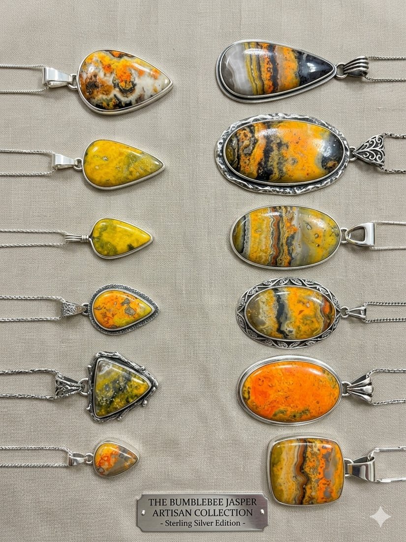 Bumblebee Jasper Pendants, Yellow, orange and black bumblebee jasper in many shapes