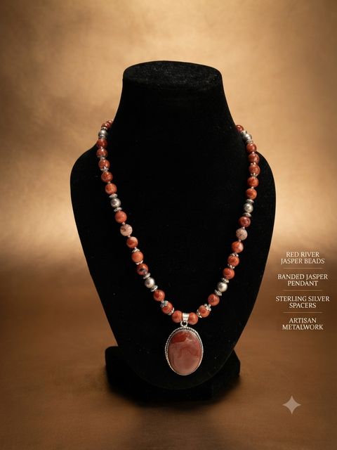 Red Jasper Necklace, Red river jasper beads; banded jasper pendant