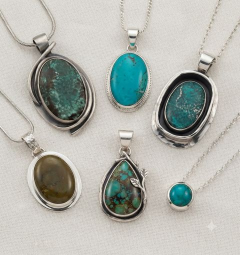 Turquoise Pendants, Turquoise with matrix, including spiderweb and green-blue varieties