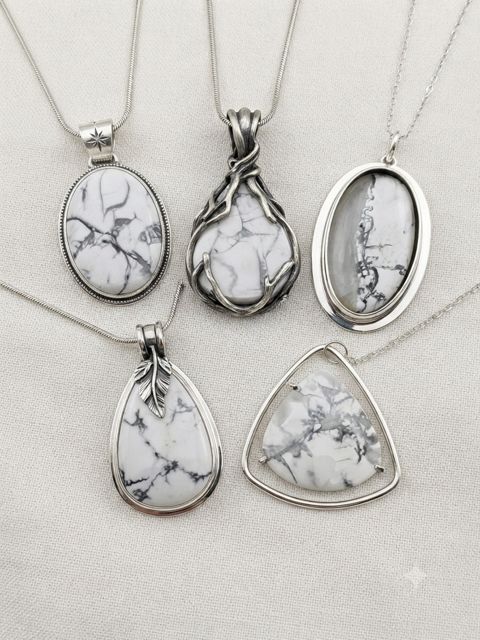 White Howlite Pendants, White howlite with black veining; oval, wrapped and triangle settings