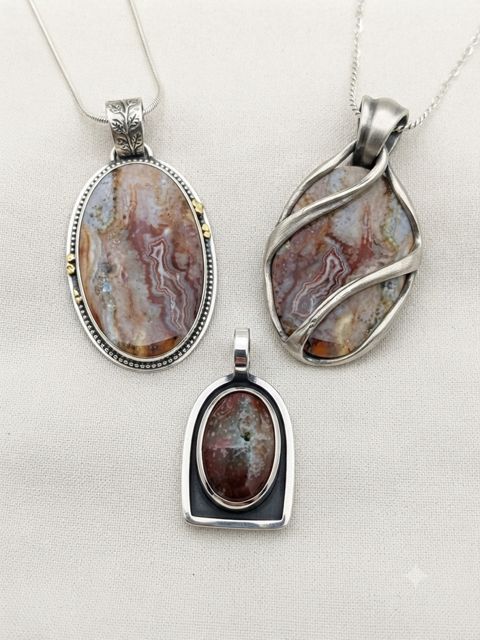 Crazy Lace Agate Pendants, Pink, red and white banded crazy lace agate with a red jasper accent