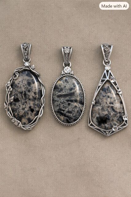 Black & White Spotted Jasper Pendants, Black and white spotted jasper in ornate settings