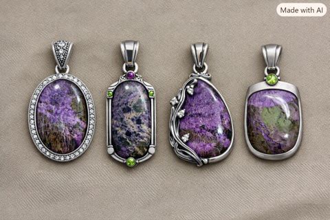 Stichtite Pendants with Peridot Accents, Purple stichtite with green peridot-toned accents