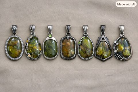 Green-Gold Labradorite Pendants, Green and golden labradorite-flash stones with green accents