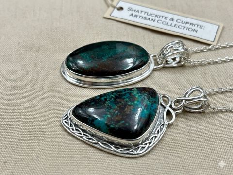 Shattuckite & Cuprite Pendants, Dark teal shattuckite with red cuprite flecks
