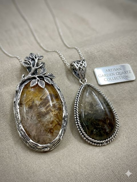 Garden Quartz Pendants, Garden (lodolite) quartz with natural mineral inclusions