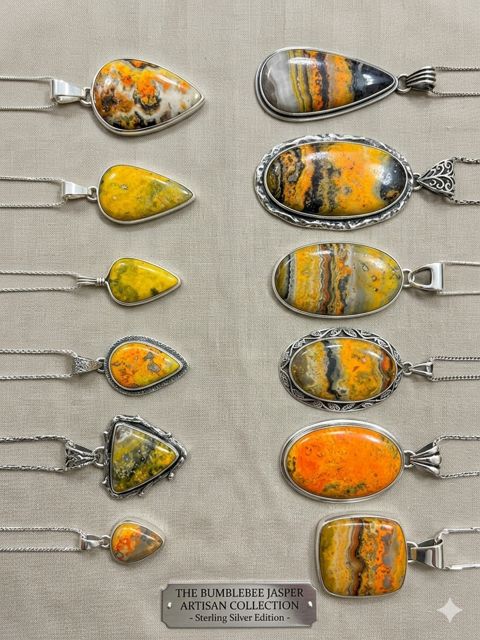 Bumblebee Jasper Pendants, Yellow, orange and black bumblebee jasper in many shapes